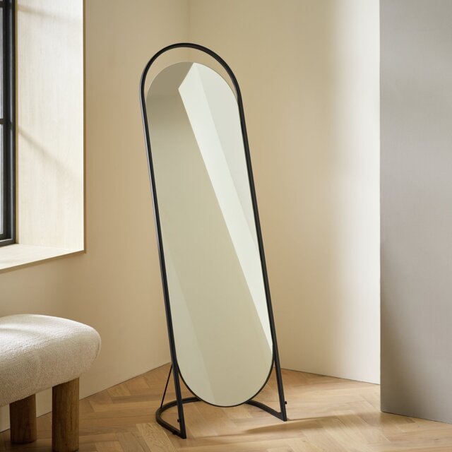 Habitat Black Metal Freestanding Frameless Mirror - 144x45cm