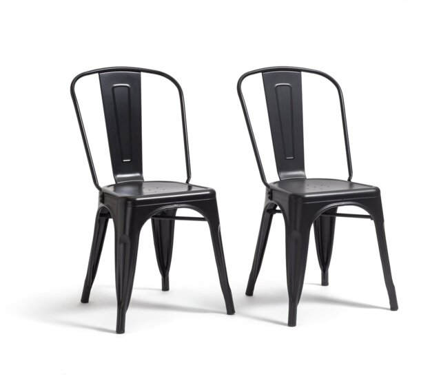 Habitat Industrial Pair of Metal Dining Chairs-Matt Black