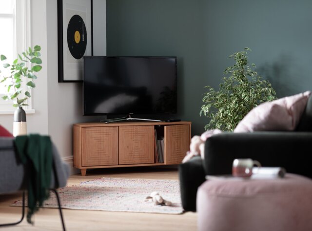 Habitat Grooved Storage 3 Door Corner 47 Inch TV Unit - Light Wood