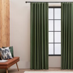 Habitat Blackout with Linen Pencil Pleat Curtains - Green - 117x137cm