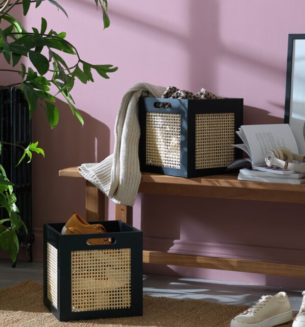 Habitat Set of 2 Rattan Squares Boxes - Black