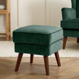 Habitat Callie Velvet Footstool - Forest Green