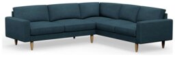 Hutch Fabric Block Arm 6 Seater Corner Sofa - Aegean Blue