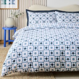 Habitat Brushed Cotton Tile Print Blue Bedding Set-King size