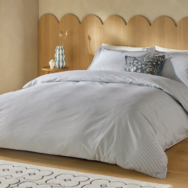 Habitat Cotton Oxford Edge Stripe Grey Bedding Set - Double