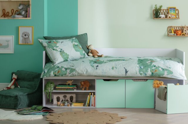 Habitat Jude Storage Cabin Bed With Mattress - White / Green