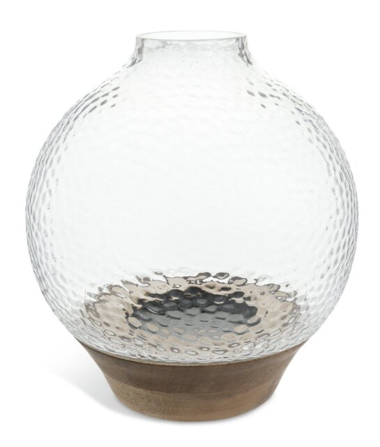 Habitat Hammered Wooden Base Hurricane Candle Holder