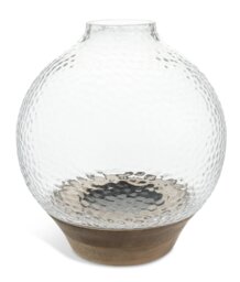 Habitat Hammered Wooden Base Hurricane Candle Holder
