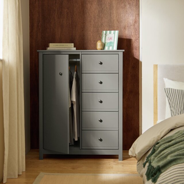 Habitat Brooklyn 1 Door 5 Drawer Short Wardrobe - Grey