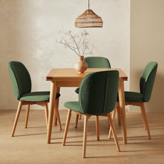 Habitat Lincoln Extending Oak Dining Table & 4 Green Chairs