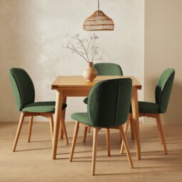 Habitat Lincoln Extending Oak Dining Table & 4 Green Chairs