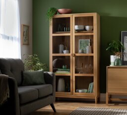 Habitat Cornelia 2 Door Glass Tall Display Cabinet - Natural