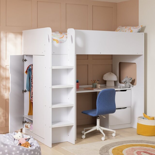 Habitat Jude High Sleeper Bed with Wardrobe & Mattress-White