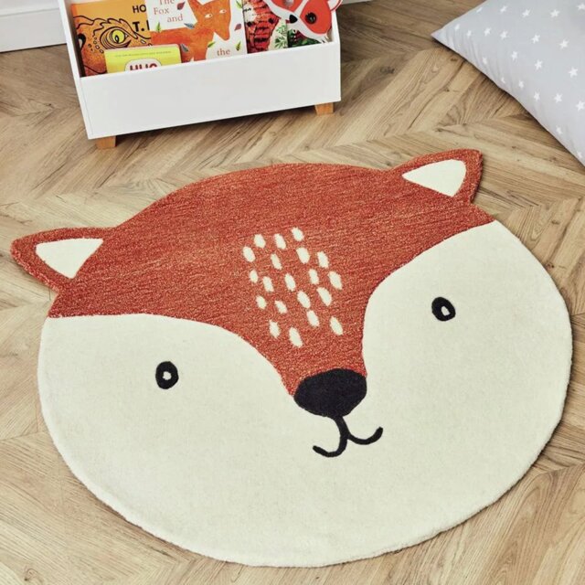 Great Little Trading Company Animal Fox Round Wool Cut Pile Rug - 100x100cm