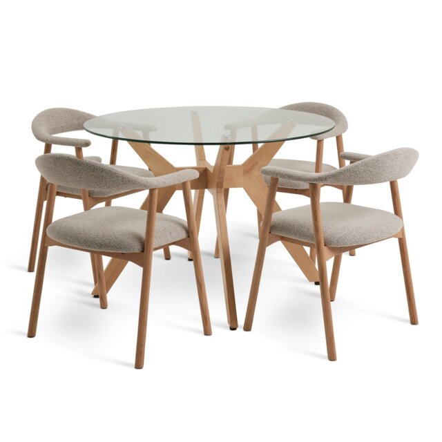 Habitat Zela Glass Natural Dining Table & 4 Natural Chairs