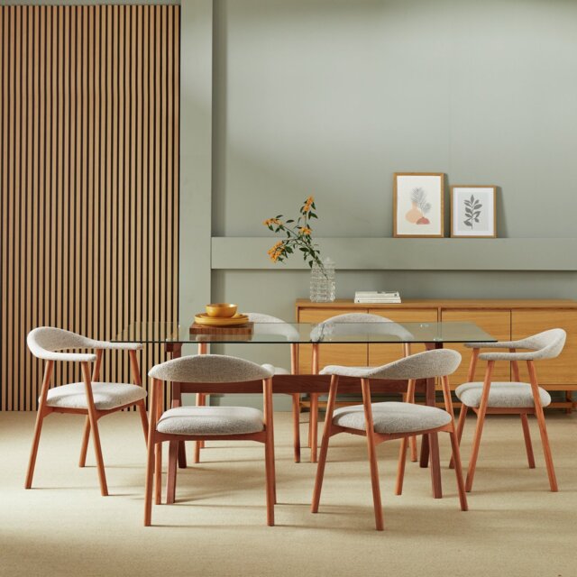 Habitat Zela Glass Walnut Dining Table & 6 Walnut Chairs