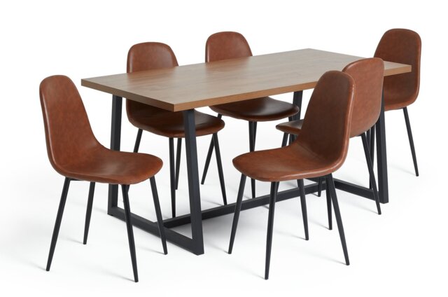 Habitat Nomad Oak Dining Table & 6 Brown Chairs
