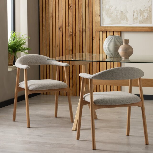 Habitat Lex Pair of Fabric Dining Chairs - Natural