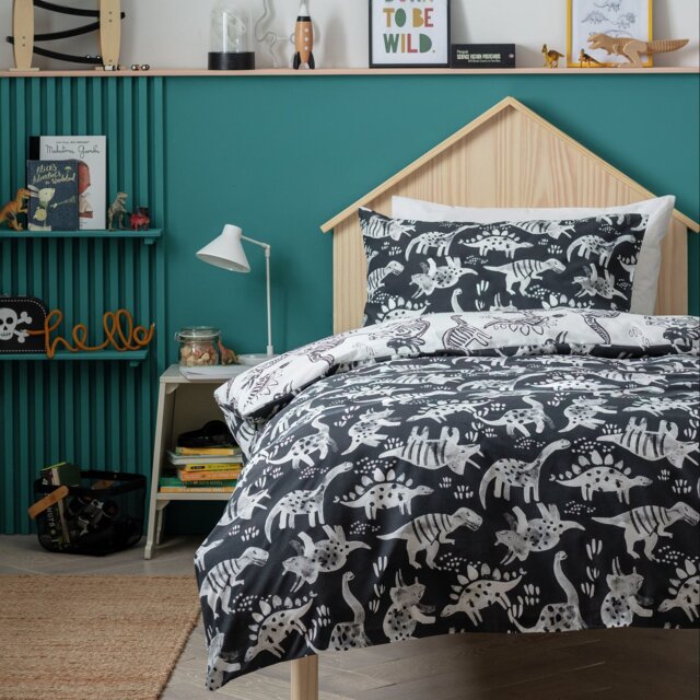 Habitat Mono Dino Black & White Kids Bedding Set - Toddler