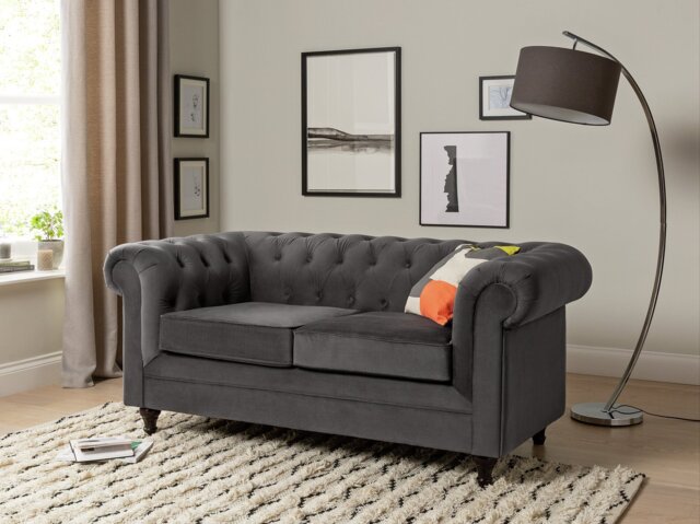 Habitat Chesterfield Velvet 2 Seater Sofa - Charcoal