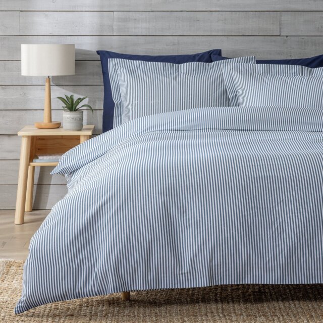 Habitat Cotton Denim Blue Stripe Bedding Set - Double