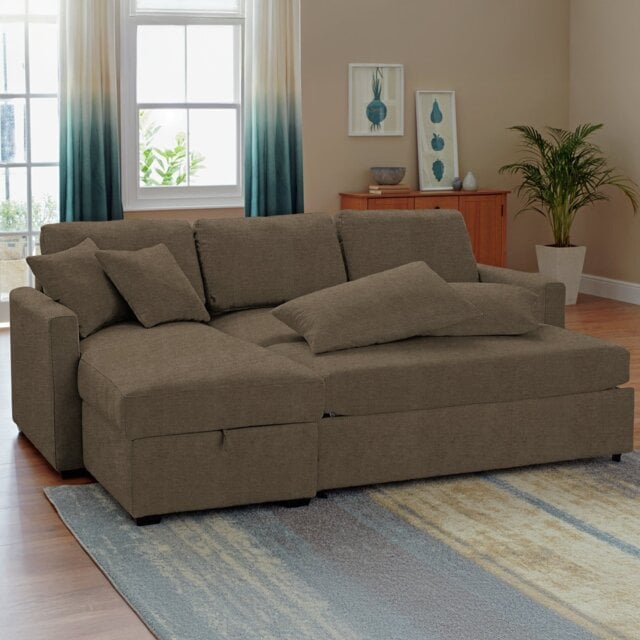 Habitat Reagan Left Hand Storage Chaise Sofa Bed - Chocolate