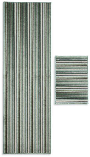Habitat Skinny Stripe Green Runner & Mat Set - 180x57cm