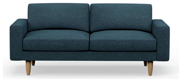Hutch Fabric Block Arm 3 Seater Sofa - Aegean Blue