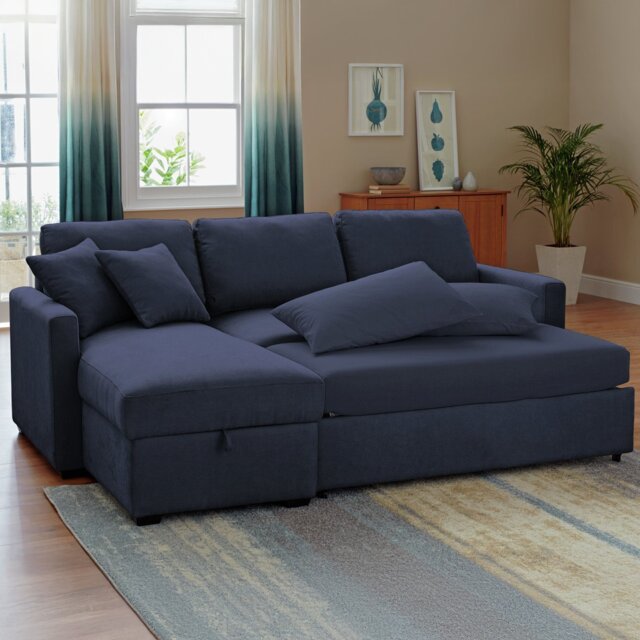 Habitat Reagan Left Hand Storage Chaise Sofa Bed - Navy