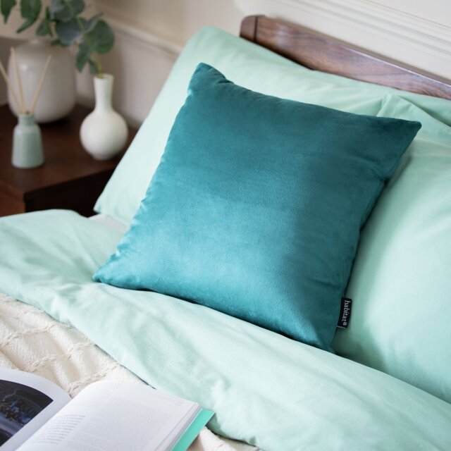 Habitat Velvet Cushion - Teal - 43x43cm