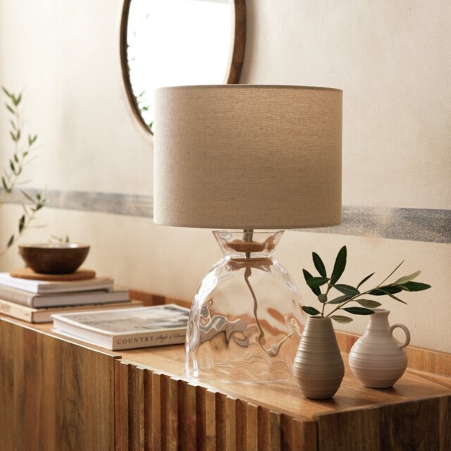 Habitat Vanern Dimple 42cm Glass Table Lamp - Clear & Cream