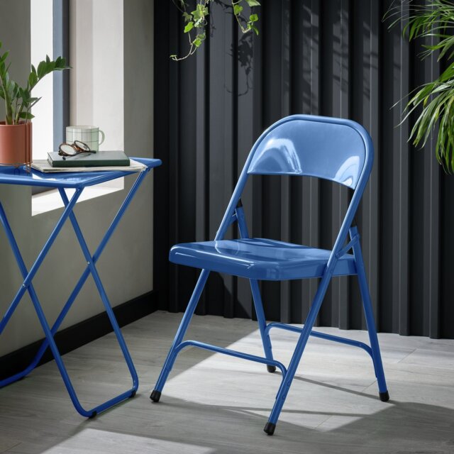 Habitat Airo Metal Folding Side Table - Blue