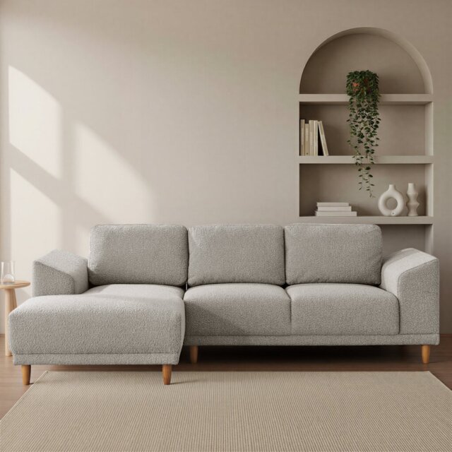 Habitat Draper Boucle Fabric Right Hand Corner Chaise Sofa - Natural