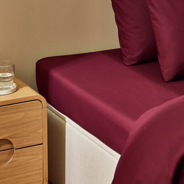 Habitat Cotton 200 TC Plain Burgundy Fitted Sheet - Single