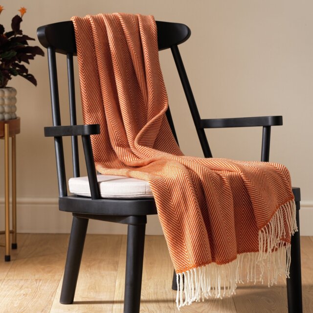 Habitat Herringbone Throw - Burnt Orange - 125x150cm