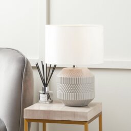 Pacific Meribel Ceramic Geo Textured Table Lamp - White