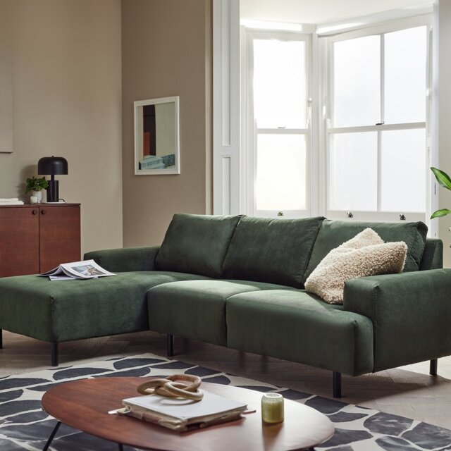 Habitat Julien Fabric Left Hand Corner Chaise Sofa - Green