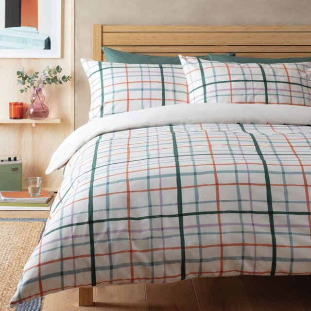 Habitat Painted Check White Bedding Set - Single