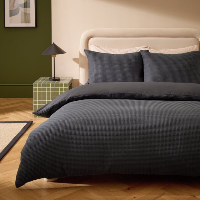 Habitat Cotton Rich Chunky Waffle Charcoal Bedding Set - Double