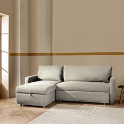Habitat Enia Boucle Fabric Left Hand Storage Corner Chaise Sofa Bed - Natural