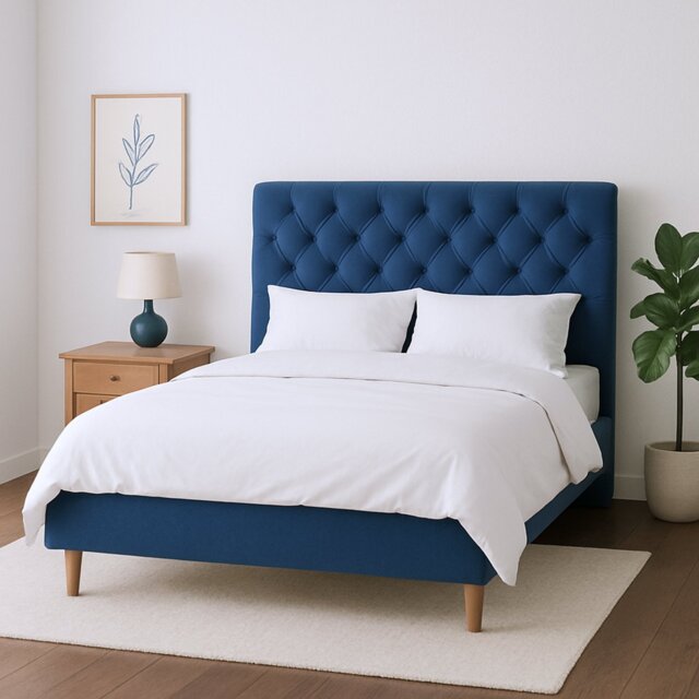 Millbrook Chester Superking Velvet Bed Frame-Blue