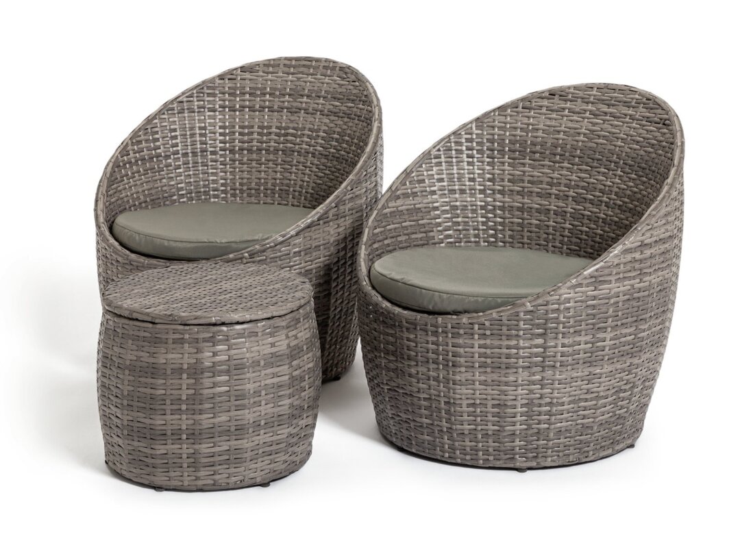 Habitat Seater Rattan Effect Garden Barrel Bistro Set-Grey by