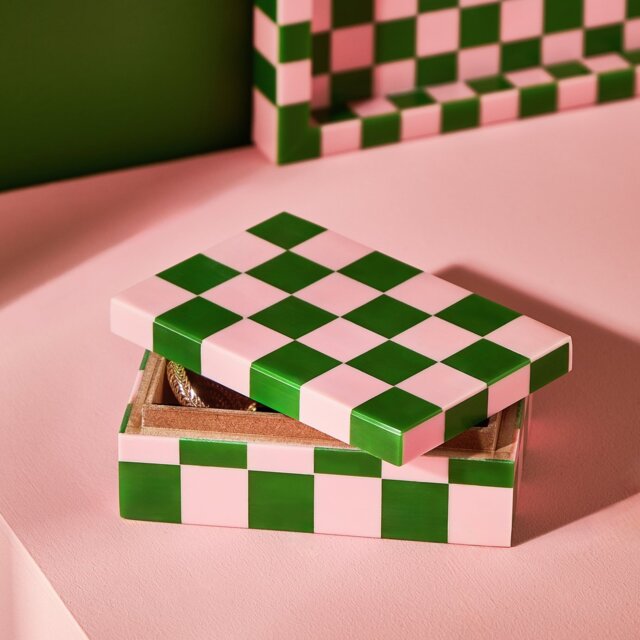 Habitat Brights Checkered Resin Trinket Box - Pink & Green