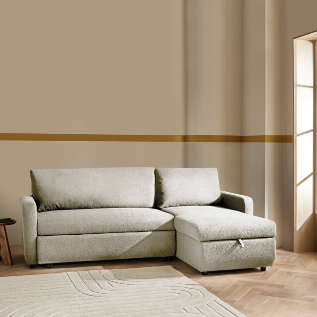 Habitat Enia Boucle Fabric Right Hand Storage Corner Chaise Sofa Bed - Natural