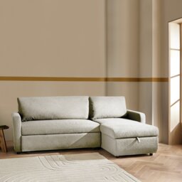Habitat Enia Boucle Fabric Right Hand Storage Corner Chaise Sofa Bed - Natural