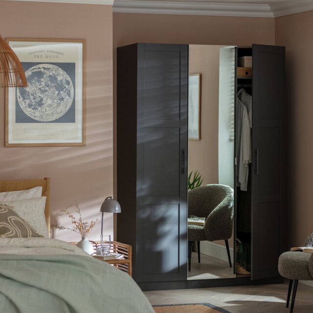 Habitat Munich Panelled 3 Door Mirror Wardrobe - Anthracite