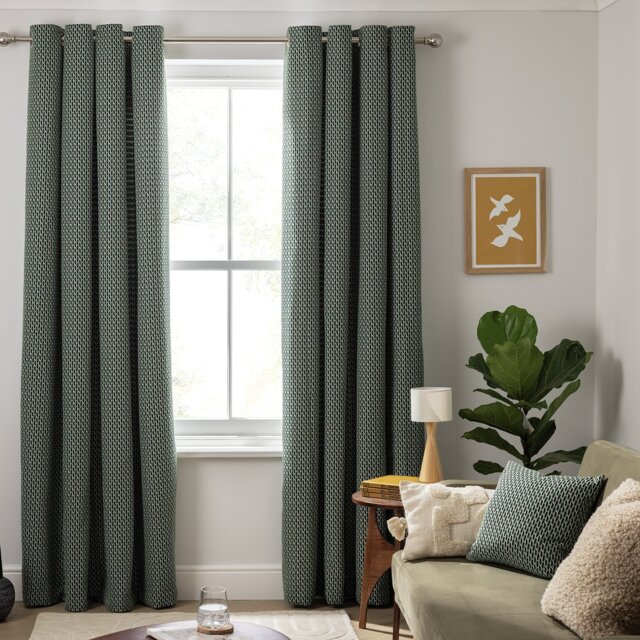 Habitat Mono Geo Jacquard Eyelet Curtains - Green