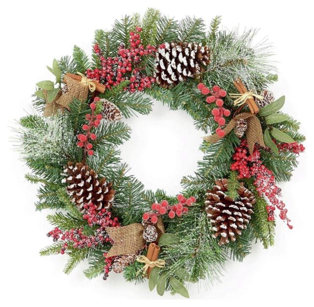 Premier Decorations Berry & Cone Frosted Christmas Wreath