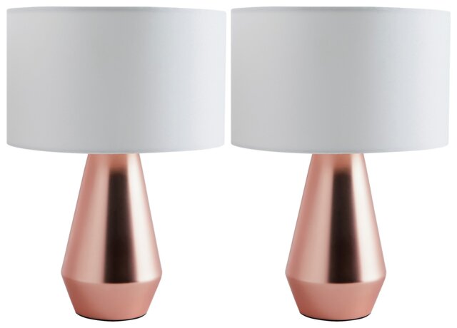 Habitat Maya Pair of Touch Table Lamps - Copper & Cream