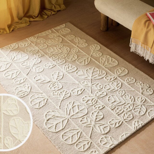 Habitat Scandi Flower Neutral Wool Rug - 160x230cm